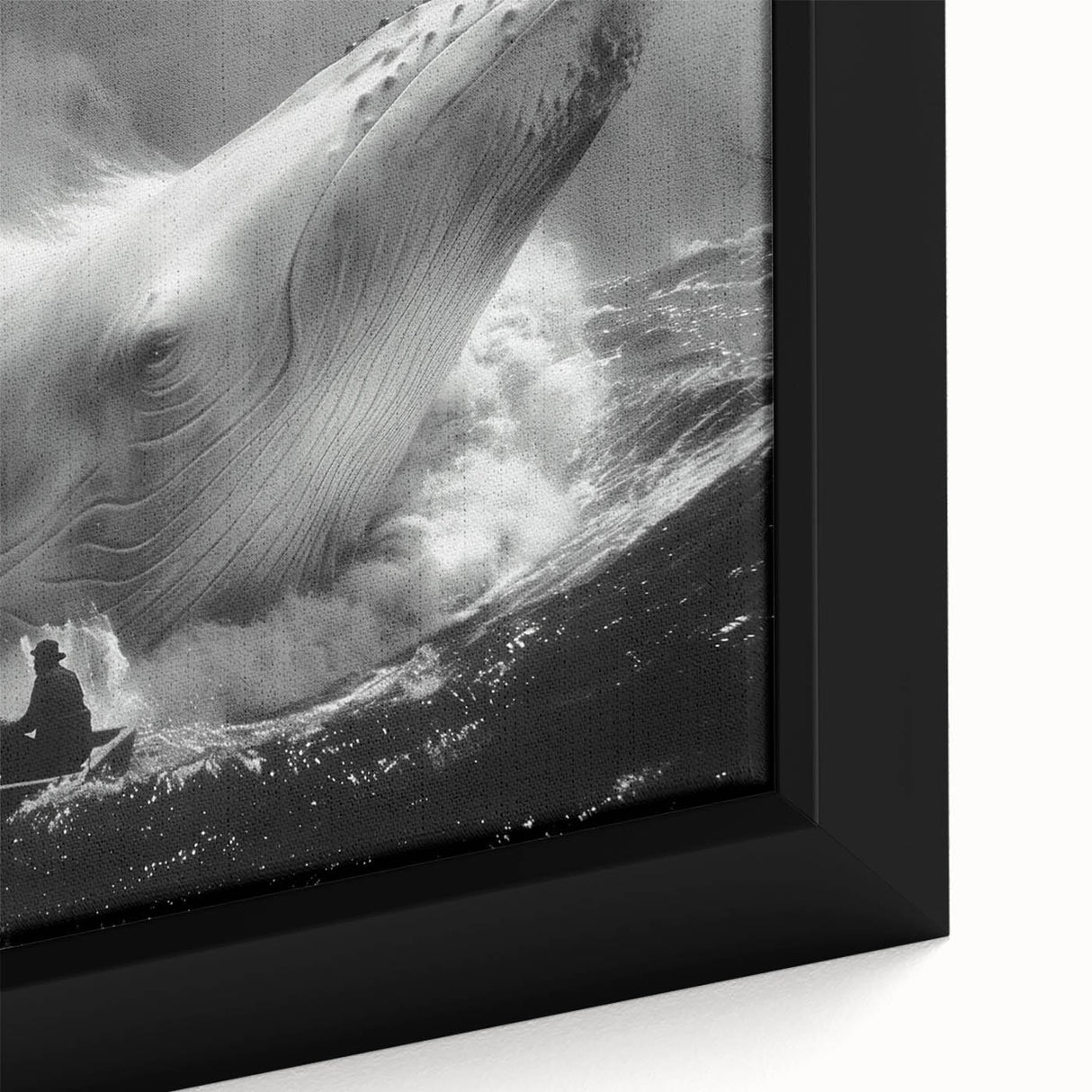 Close-up of a framed canvas wall art piece showcasing a vibrant marine life design featuring a whale, with intricate details and rich colors, perfect for ocean-themed decor.
