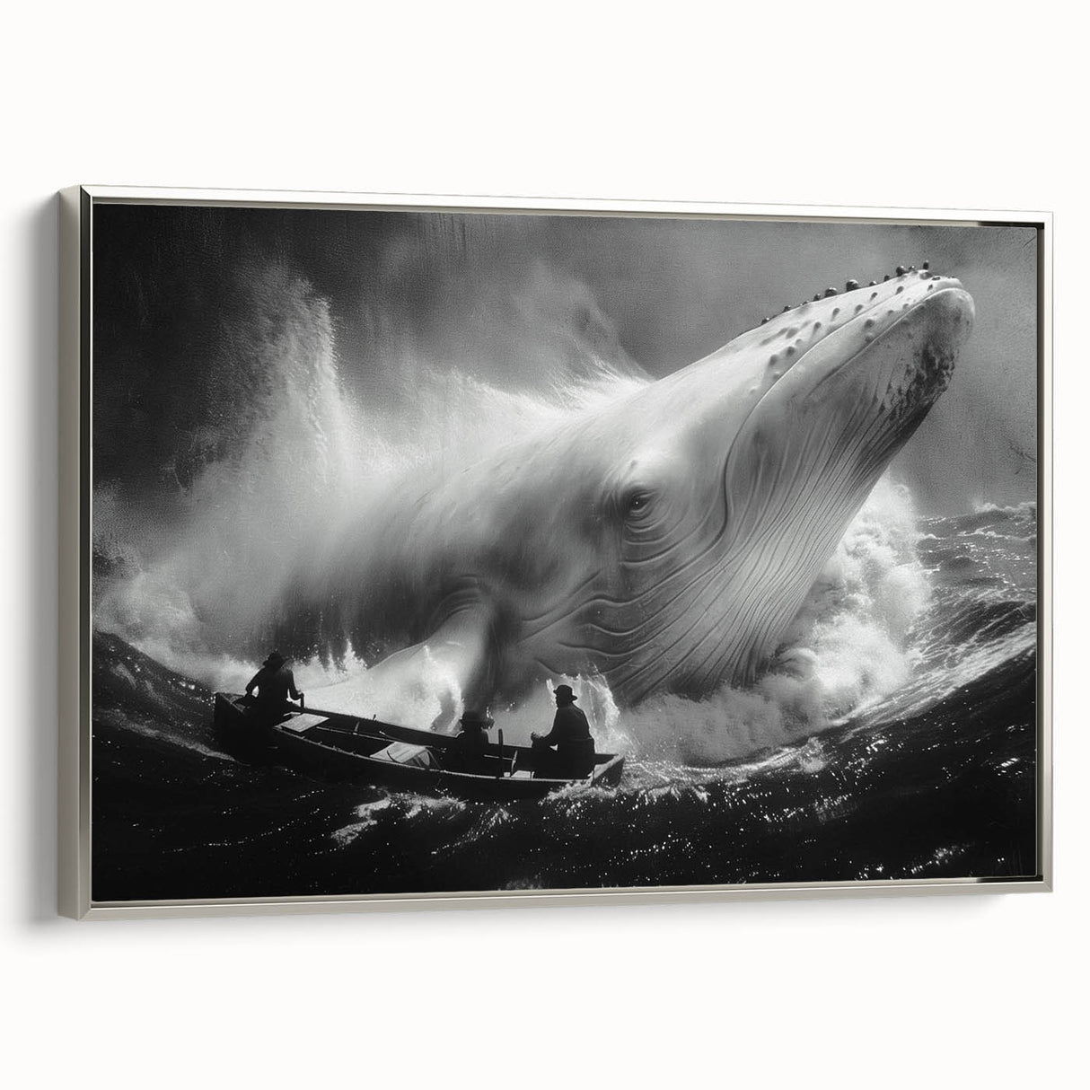 Framed wall art featuring a silver-sided whale design, showcasing intricate marine life details on a textured canvas, ideal for ocean-themed decor.
