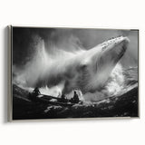 Framed wall art featuring a silver-sided whale design, showcasing intricate marine life details on a textured canvas, ideal for ocean-themed decor.