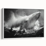 Framed canvas wall art featuring a serene blue whale design against a white background, showcasing marine life with intricate detailing, ideal for ocean lovers.
