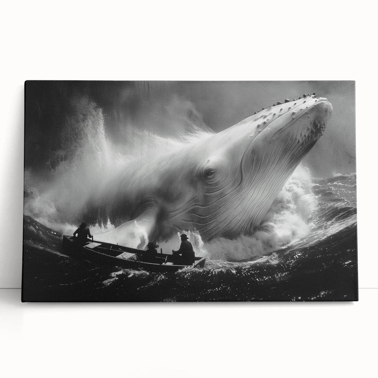 Stretched canvas wall art showcasing a vibrant marine life design featuring a majestic whale, ideal for ocean-themed decor. Perfect for enhancing any living space.
