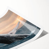 Whale design wall art print showcasing vibrant marine life colors, rolled for easy display and shipping, enhancing ocean-themed decor in homes.