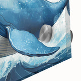 Close-up of a stunning marine life wall art piece featuring a vibrant whale design on acrylic glass, showcasing intricate details and colors perfect for ocean-themed decor.