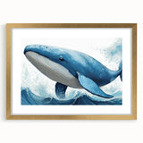 Whale-themed wall art print framed in gold, featuring intricate marine life designs and a mat border, perfect for ocean-inspired home decor.