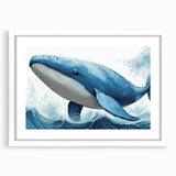 Framed wall art featuring a stunning marine life design of a whale, presented with a white matting in a modern frame, perfect for ocean-themed decor.
