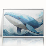 Framed wall art piece showcasing a stunning whale design in vibrant colors, set against a white background, perfect for marine life enthusiasts and home decor.