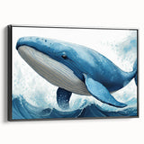 Framed canvas wall art featuring a detailed whale design on a black background, showcasing marine life with vibrant colors, perfect for ocean-themed decor.