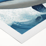 Whale-themed wall art design on rolled canvas, showcasing vibrant ocean colors and intricate marine life details, perfect for enhancing coastal decor.