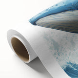 Whale-themed rolled canvas wall art showcasing vibrant marine life design in shades of blue and green, perfect for ocean lovers and coastal decor enthusiasts.