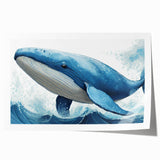 Colorful marine life wall art print featuring a majestic whale design, showcasing intricate details and vibrant ocean hues, ideal for ocean-themed decor.
