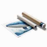 Whale design wall art print showcasing vibrant marine life in rich blues and greens, rolled for easy shipping and display, perfect for ocean-themed decor.