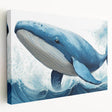 Stretched canvas wall art depicting a vibrant marine life design featuring a whale in a serene ocean setting, showcasing intricate details and bold colors, perfect for ocean-themed decor.