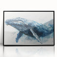 Framed wall art featuring a stunning marine life design with a majestic whale, set in a sleek black frame, perfect for ocean-themed decor enthusiasts.