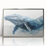 Framed wall art featuring a stunning marine life design with a whale illustration, showcased in a sleek silver frame, adding elegance to any ocean-themed decor.