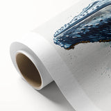 Whale-themed wall art design on rolled canvas, showcasing vibrant blue and white colors, ideal for marine life enthusiasts and modern home decor.
