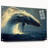 Acrylic wall art featuring a side view of a majestic whale design, showcasing vibrant marine life colors, mounted with decorative pins for an eye-catching display. Perfect for ocean-themed interior decor.