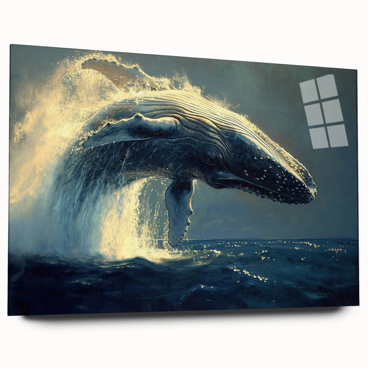 Acrylic wall art featuring a stunning marine life design of a whale, showcasing vibrant blues and intricate details, ideal for ocean-themed decor and nature lovers.