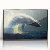 Framed wall art featuring a stunning gold-accented design of marine life, showcasing a whale in vibrant colors on acrylic. Perfect for ocean lovers and home decor.