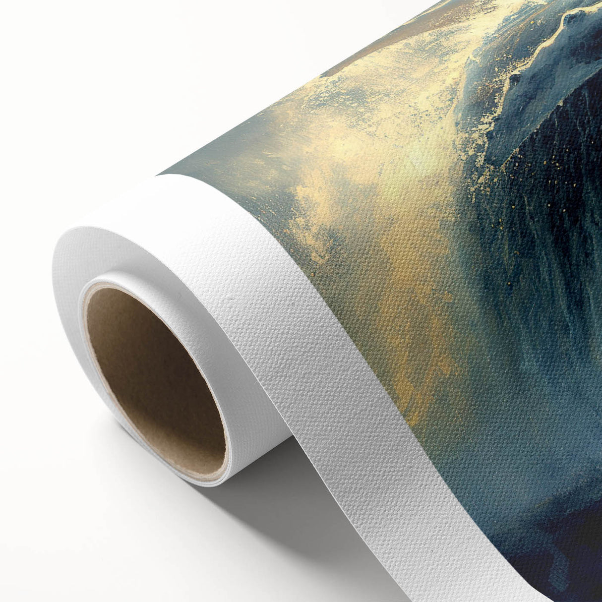 Whale-themed wall art design on rolled canvas, showcasing intricate marine life details and vibrant colors, packaged securely in a cardboard tube for delivery.