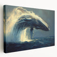 Stretched canvas wall art depicting a majestic blue whale swimming gracefully through vibrant marine life, showcasing intricate details and oceanic colors, perfect for nature lovers.