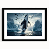 Black-framed wall art showcasing a stunning marine life design featuring a whale, perfect for ocean-themed decor. Ideal for enhancing living spaces with nature-inspired aesthetics.