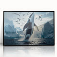 Framed wall art featuring a stunning whale design, showcasing intricate marine life details in vibrant colors, set against a sleek black frame for modern decor.