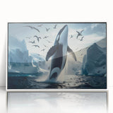 Framed wall art showcasing a stunning whale design in vibrant colors, set against a white background, perfect for marine life enthusiasts and home decor.