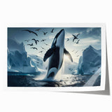 Whale-themed wall art print showcasing vibrant marine life colors, ideal for ocean lovers, rolled and securely packaged in a protective tube. Perfect for home decor.