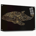 Side view of a marine life-themed wall art piece showcasing a whale design, made from acrylic glass with decorative pins, ideal for ocean lovers' decor.