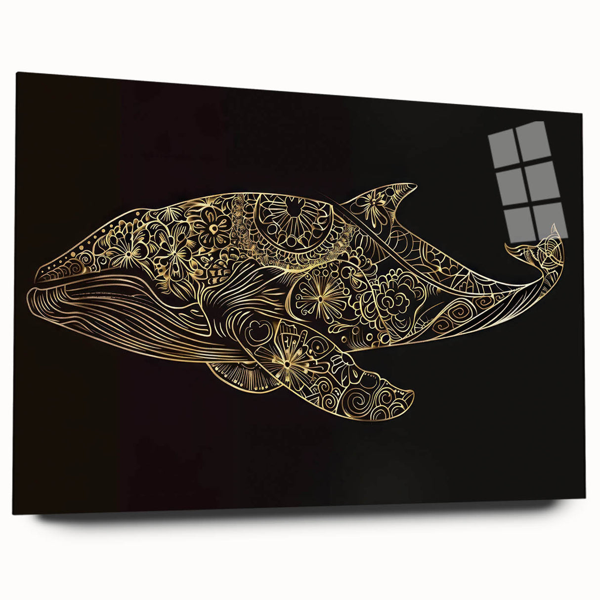Acrylic wall art design showcasing a majestic whale in a vibrant marine life theme, viewed from the side, ideal for ocean lovers and home decor enhancement.