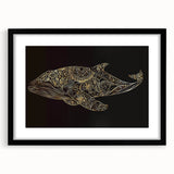 Framed wall art featuring a beautiful whale design in a marine life theme, presented in a black frame with a mat, ideal for ocean lovers' decor.