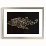 Framed wall art showcasing a stunning marine life design featuring a whale, set against a silver mat, ideal for ocean-themed decor. Perfect for nature lovers and home aesthetics.
