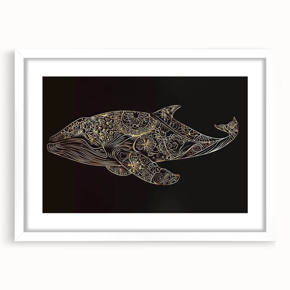 Framed wall art featuring a stunning whale design, part of the Marine Life collection, displayed with a white mat and frame, perfect for coastal decor enthusiasts.