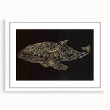 Framed wall art featuring a stunning whale design, part of the Marine Life collection, displayed with a white mat and frame, perfect for coastal decor enthusiasts.