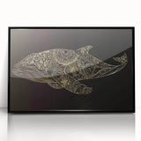 Framed wall art featuring a striking design of a whale in marine life, with a sleek black frame that enhances the vibrant ocean colors, perfect for ocean-themed decor.