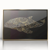 Framed acrylic wall art featuring a stunning design of a whale, set against a gold background, ideal for marine life enthusiasts and modern decor.