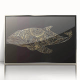 Framed acrylic wall art showcasing a stunning marine life design featuring a majestic whale, set against a silver background, perfect for ocean-themed decor.