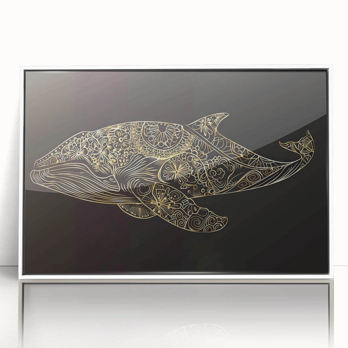 Framed wall art featuring a vibrant whale design in an aquatic theme, set against a white backdrop, perfect for marine life enthusiasts and home decor.