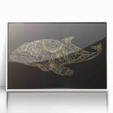 Framed wall art featuring a vibrant whale design in an aquatic theme, set against a white backdrop, perfect for marine life enthusiasts and home decor.