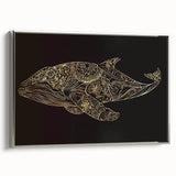 Framed wall art featuring a stunning silver side view of a whale design, showcasing intricate details and vibrant colors, perfect for marine life enthusiasts.
