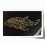 Colorful wall art print showcasing a majestic whale design, set against a vibrant marine life background, perfect for ocean-themed decor and art enthusiasts.