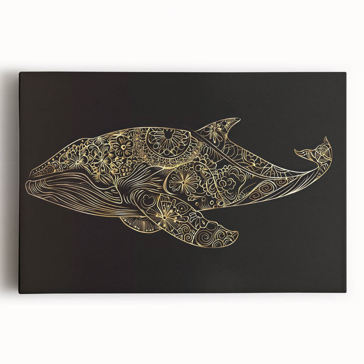 Stretched canvas wall art showcasing a beautifully detailed design of marine life, featuring a majestic whale in vibrant shades of blue and green, perfect for ocean-themed decor.