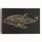Stretched canvas wall art showcasing a beautifully detailed design of marine life, featuring a majestic whale in vibrant shades of blue and green, perfect for ocean-themed decor.