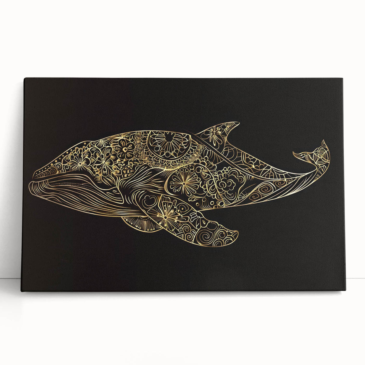 Whale-themed wall art design on stretched canvas, showcasing vibrant colors and intricate details, perfect for marine life decor in any living space.