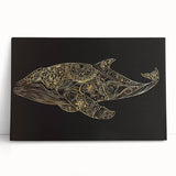 Whale-themed wall art design on stretched canvas, showcasing vibrant colors and intricate details, perfect for marine life decor in any living space.