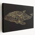 Stretched canvas wall art showcasing a vibrant marine life design featuring a majestic whale in deep blue hues, perfect for ocean-themed decor and nature lovers.