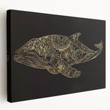 Stretched canvas wall art showcasing a vibrant marine life design featuring a majestic whale in deep blue hues, perfect for ocean-themed decor and nature lovers.