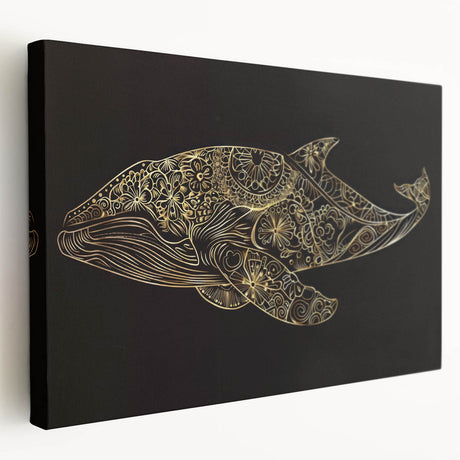 Stretched canvas wall art showcasing a vibrant marine life design featuring a majestic whale in deep blue hues, perfect for ocean-themed decor and nature lovers.