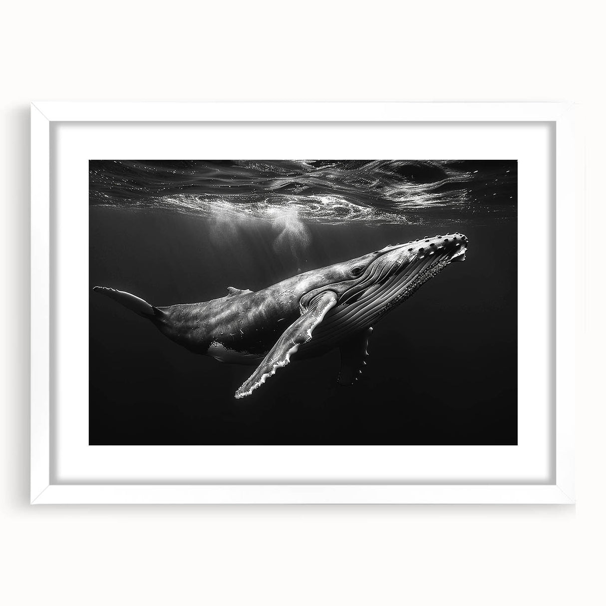 Framed wall art featuring a serene whale design, showcasing intricate marine life details in oceanic colors, perfect for enhancing coastal home decor.