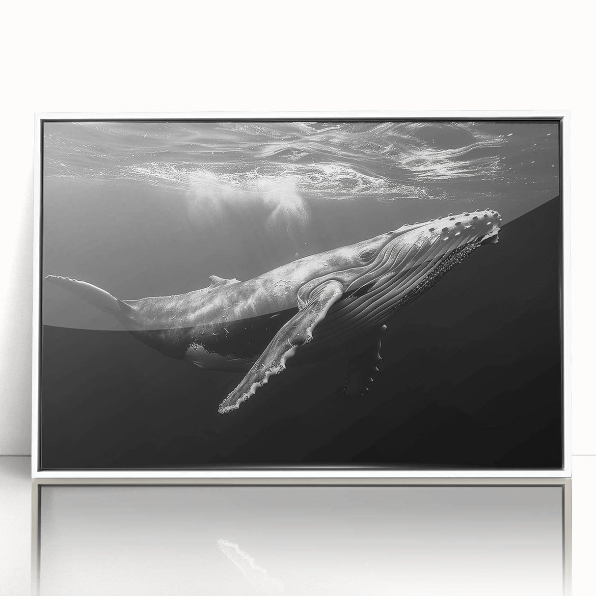 Framed acrylic wall art featuring a stunning marine life design with a whale illustration, set against a white background, perfect for ocean-themed decor.